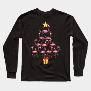 Funny Flamingo Christmas Tree Long Sleeve T-Shirt